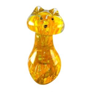 Hand-Blown Art Glass Cat Figurine Orange Yellow Black Features 4.5” Collectible